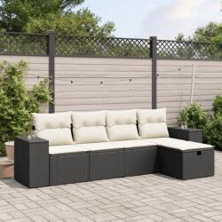vidaXL 5 részes fekete polyrattan kerti kanapészett párnákkal (3264392)