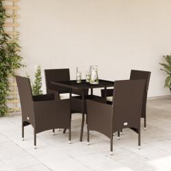 vidaXL 5 részes barna polyrattan/üveg kerti étkezőgarnitúra párnákkal (3278604) - vidaxl