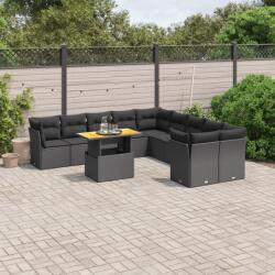 vidaXL 11 részes fekete polyrattan kerti ülőgarnitúra párnákkal (3271041)