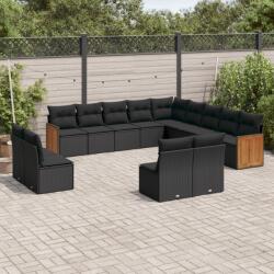 vidaXL 13 részes fekete polyrattan kerti ülőgarnitúra párnákkal (3260564)
