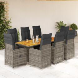 vidaXL 9 részes szürke polyrattan kerti bisztrógarnitúra párnákkal (3277029)