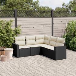 vidaXL 5 részes fekete polyrattan kerti kanapészett párnákkal (3218936) - vidaxl