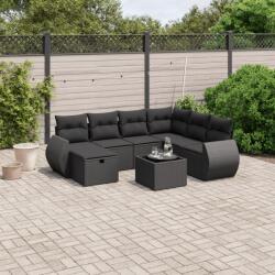 vidaXL 8 részes fekete polyrattan kerti ülőgarnitúra párnákkal (3264151)