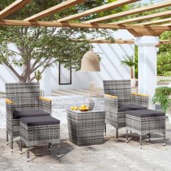 vidaXL 5 részes szürke polyrattan és edzett üveg kerti bisztrószett (3058375) - vidaxl