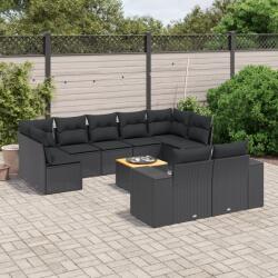 vidaXL 10 részes fekete polyrattan kerti ülőgarnitúra párnákkal (3257924)