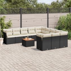 vidaXL 12 részes fekete polyrattan kerti ülőgarnitúra párnákkal (3223907)