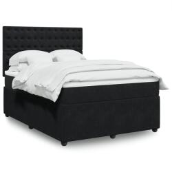 vidaXL fekete bársony rugós ágy matraccal 140 x 190 cm (3292348)