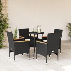 vidaXL 5 részes fekete polyrattan/üveg kerti étkezőgarnitúra párnákkal (3278722)