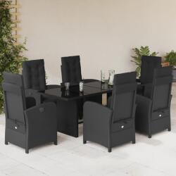 vidaXL 7 részes fekete polyrattan kerti étkezőgarnitúra párnával (3212488)