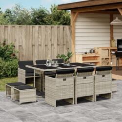 vidaXL 11 részes világosszürke polyrattan kerti ülőgarnitúra párnákkal (3277738)