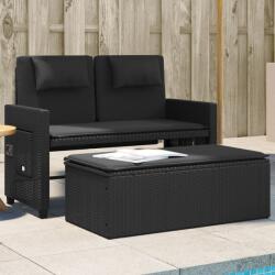 vidaXL fekete polyrattan dönthető kerti pad párnával (365817) - vidaxl