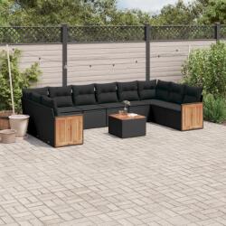 vidaXL 11 részes fekete polyrattan kerti ülőgarnitúra párnákkal (3260410)