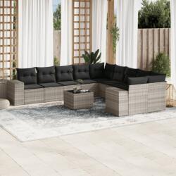 vidaXL 11 részes világosszürke polyrattan kerti ülőgarnitúra párnákkal (3255459)