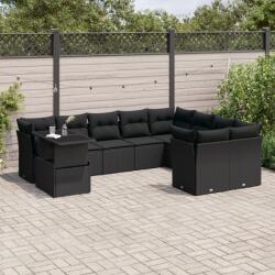 vidaXL 10 részes fekete polyrattan kerti ülőgarnitúra párnákkal (3266845)