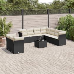 vidaXL 10 részes fekete polyrattan kerti ülőgarnitúra párnákkal (3217846) - vidaxl