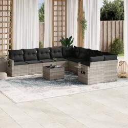 vidaXL 11 részes világosszürke polyrattan kerti ülőgarnitúra párnákkal (3253059)