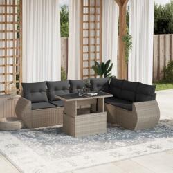 vidaXL 7 részes világosszürke polyrattan kerti ülőgarnitúra párnákkal (3268562)
