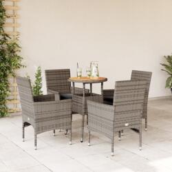 vidaXL 5részes szürke polyrattan/akácfa kerti étkezőgarnitúra párnával (3278732)