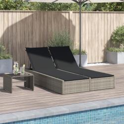 vidaXL világosszürke polyrattan dupla napozóágy párnával (368633) - vidaxl