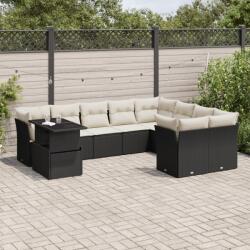 vidaXL 10 részes fekete polyrattan kerti ülőgarnitúra párnákkal (3266846)