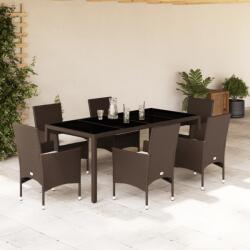 vidaXL 7 részes barna polyrattan/üveg kerti étkezőgarnitúra párnákkal (3278553)