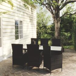 vidaXL 7 részes fekete polyrattan kültéri étkezőszett párnákkal (3094829)