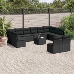 vidaXL 13 részes fekete polyrattan kerti ülőgarnitúra párnákkal (3250214)