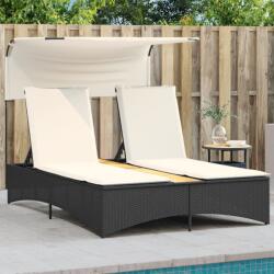 vidaXL fekete polyrattan dupla napozóágy tetővel és párnával (365621) - vidaxl