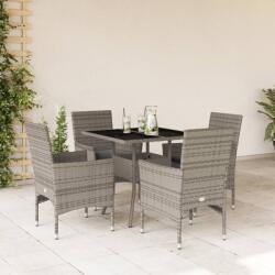 vidaXL 5 részes szürke polyrattan/üveg kerti étkezőgarnitúra párnával (3278606)