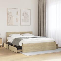 vidaXL sonoma tölgy színű szerelt fa ágykeret fejtámlával 160x200 cm (3295550)