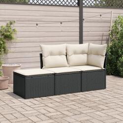 vidaXL 3 részes fekete polyrattan kerti ülőgarnitúra párnával (3217466)