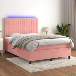 vidaXL rózsaszín bársony rugós és LED-es ágy matraccal 140x190 cm (3136244)