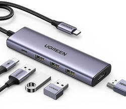 UGREEN Többfunkciós HUB 5 az 1-ben USB-C - HDMI 1.4 / 3 x USB-A / USB-C PD 100 W Ugreen CM511 - szürke