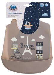 Canpol babies Bonjour Paris Silicone Bib With Pocket bavețică din silicon cu buzunar