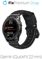 FixPremium - Bőrszíj Garminhoz (QuickFit 22mm), fekete