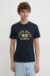 Guess Jeans pamut póló sötétkék, férfi, nyomott mintás, M4BI74 K8HM0 - sötétkék L