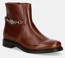 Tommy Hilfiger bőr csizma TH CHAIN LEATHER LOW BOOTIE barna, női, lapos talpú, FW0FW08251 - barna Női 40