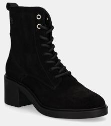 Tommy Hilfiger velúr bokacsizma SUEDE MID HEEL LACEUP LOGOTAPE fekete, női, magassarkú, FW0FW08090 - fekete Női 40