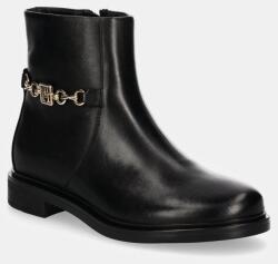 Tommy Hilfiger bőr csizma TH CHAIN LEATHER LOW BOOTIE fekete, női, lapos talpú, FW0FW08251 - fekete Női 37