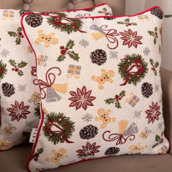 Hiko Set 2 perne decorative cu motive Caraciun, din tesatura plina cu fata detasabila, Hiko Christmas, cu vipusca din catifea rosie (100000229)