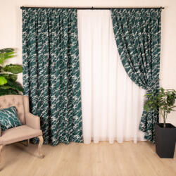 Set 3 piese Hiko, doua draperii Hiko Chenille verde, dark si perdea Ana voal, cu rejansa - hiko - 1 070,15 RON