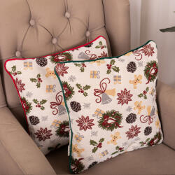 Hiko Set 2 perne decorative cu motive Craciun, din tesatura plina cu fata detasabila, Hiko Christmas, cu vipusca din catifea rosie si verde (100000227)