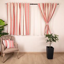  Set 5 piese rustice, 2 draperii scurte, Hiko Traditional cu 2 benzi de prindere si o perdea Ana voal ivoire, cu rejansa pentru galerie (100000286)