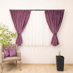  Set 5 piese Hiko, doua draperii scurte din catifea Comfy mov cu 2 benzi de prindere si o perdea Ana voal, cu rejansa (100000268)