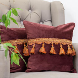 Hiko Set doua perne decorative cu fata detasabila, Hiko Comfy catifea marsala cu banda ciucuri din vascoza (100000247)