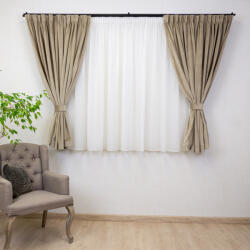 Hiko Set 5 piese Hiko, doua draperii scurte din catifea Comfy bej cu 2 benzi de prindere si o perdea Ana voal, cu rejansa (100000276)
