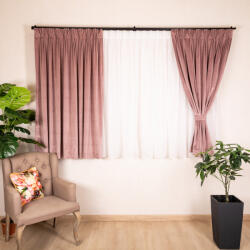 Hiko Set 5 piese Hiko, cu rejansa pliuri, fundita, pentru exact dimensiunea sinei/galeriei cu inaltimea aleasa, draperii scurte din catifea Comfy roz pudra cu 2 benzi de prindere si o perdea Ana voal (1000