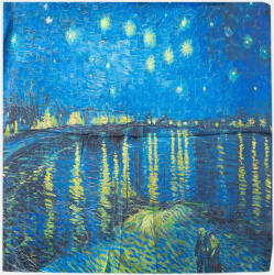 Shopika Esarfa patrata cu o singura fata imprimata cu model inspirat dupa Noapte Instelata deasupra Rhonului de Claude Monet Marime unica