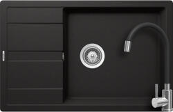 SCHOCK Schock Ronda D-100XL konyhai mosogatótálca 780 x 500 mm Nero és Schock Flora flexibilis csövű konyhai csaptelep, inox, fekete (SETRD100XLFSNERO)