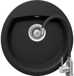 SCHOCK Schock Manhattan R-100 konyhai mosogatótálca 470 x 490 mm Nero és Schock Flora flexibilis csövű konyhai csaptelep, inox, fekete (SETMR100FSNERO)